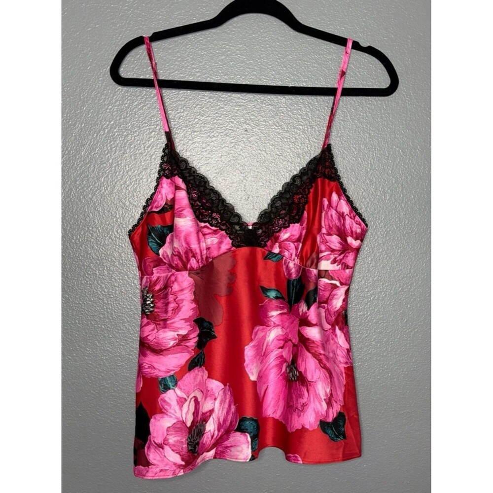 Floral Pink and Black Lace Romantic Y2K 90s Babydoll Sexy Cami size Medium